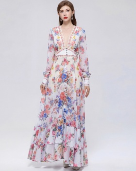 Big skirt frenum long dress court style dress for women