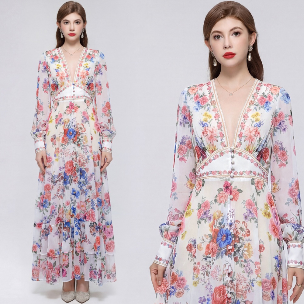 Big skirt frenum long dress court style dress for women