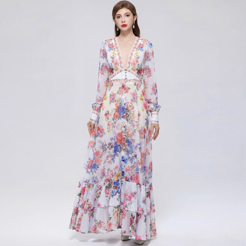 Big skirt frenum long dress court style dress for women