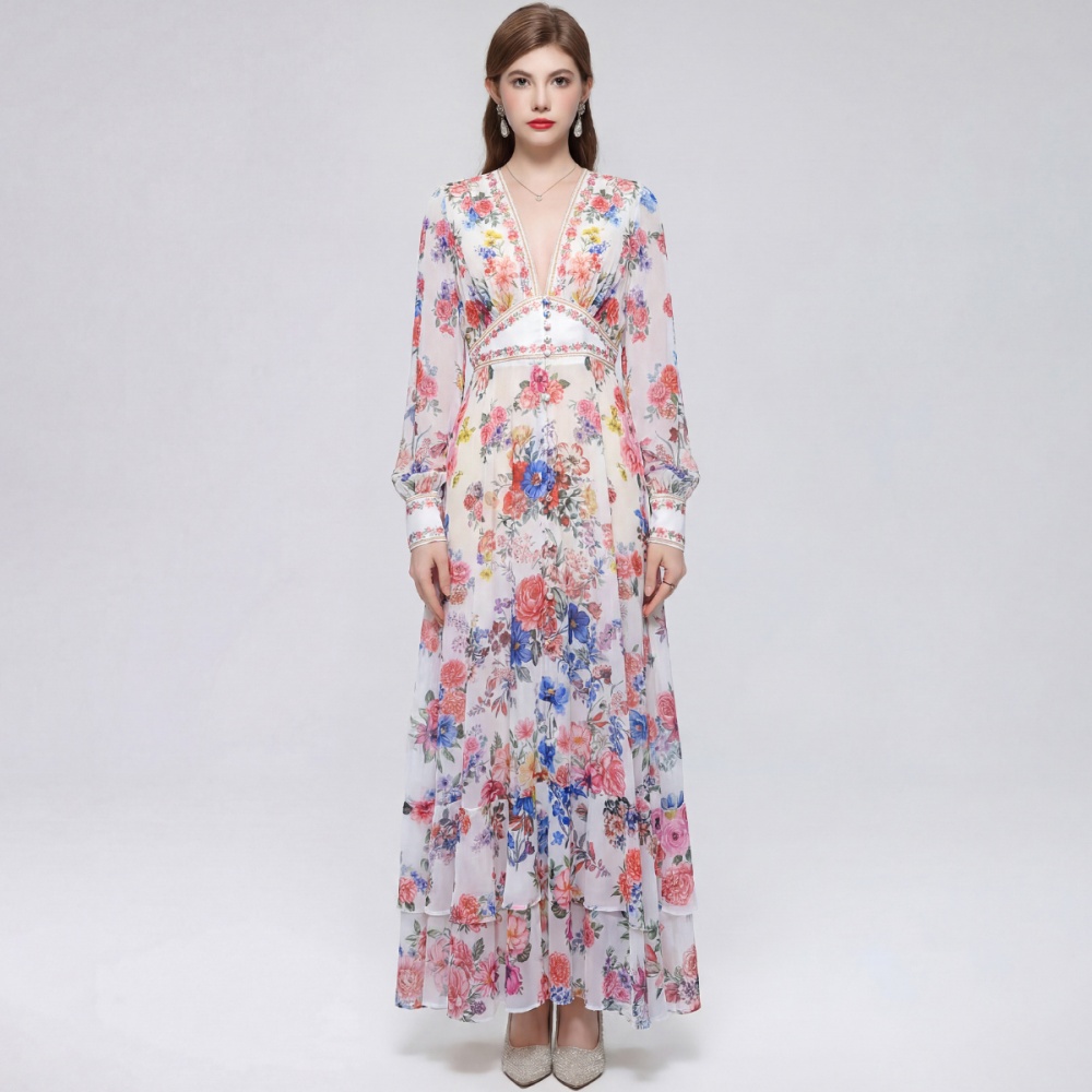 Big skirt frenum long dress court style dress for women