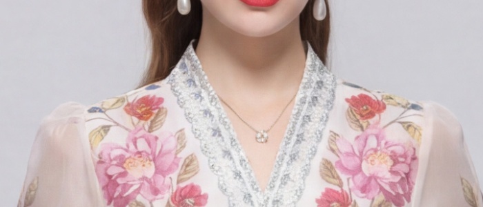 Printing big skirt dress pinched waist long dress