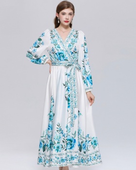 France style printing long dress court style dress