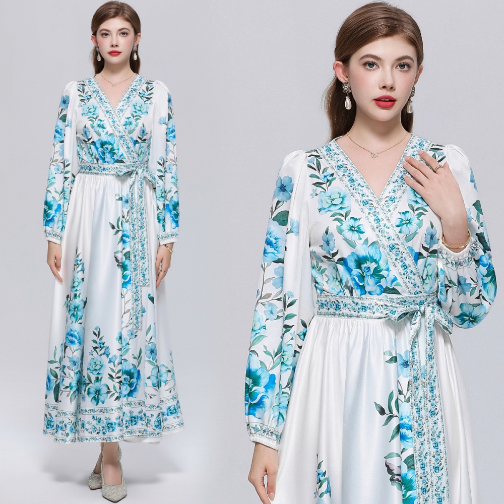 France style printing long dress court style dress