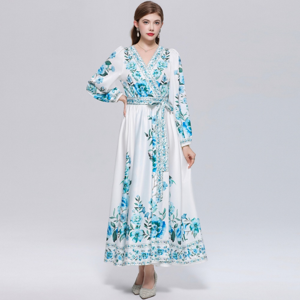 France style printing long dress court style dress