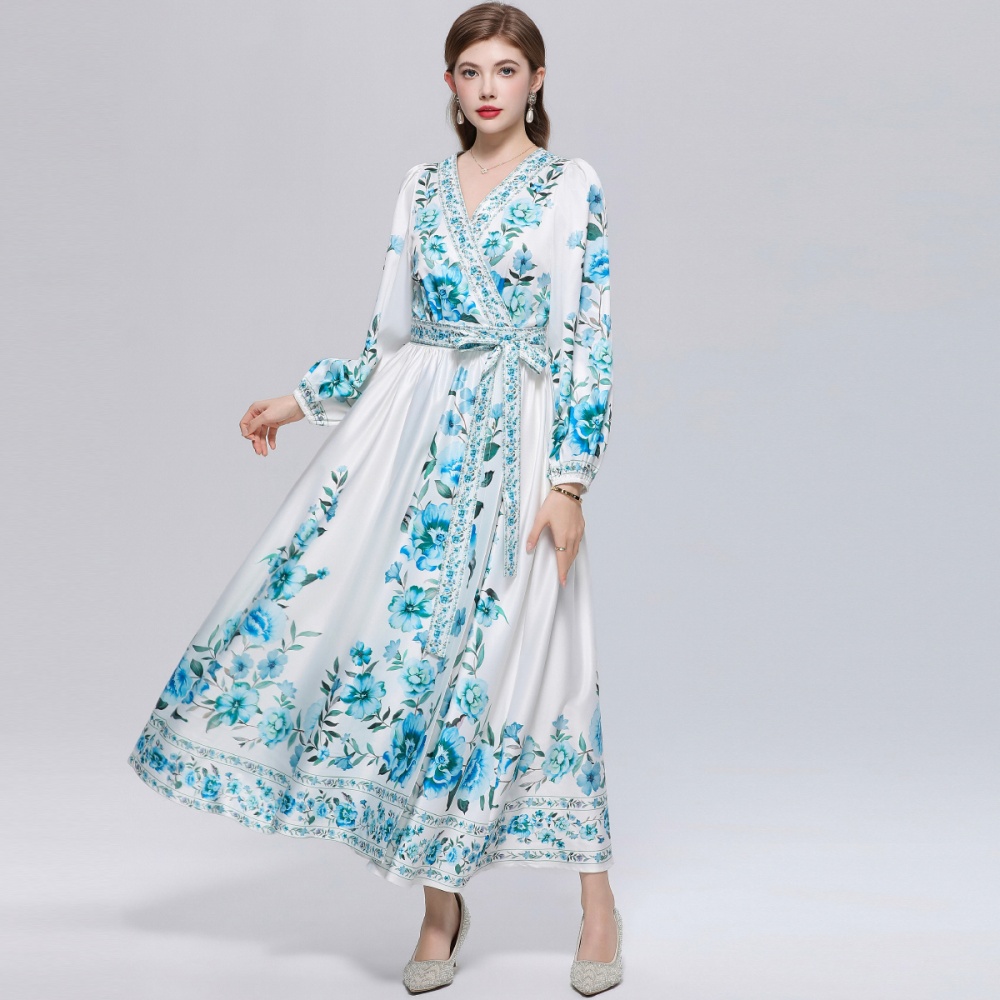 France style printing long dress court style dress