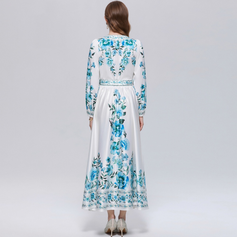 France style printing long dress court style dress