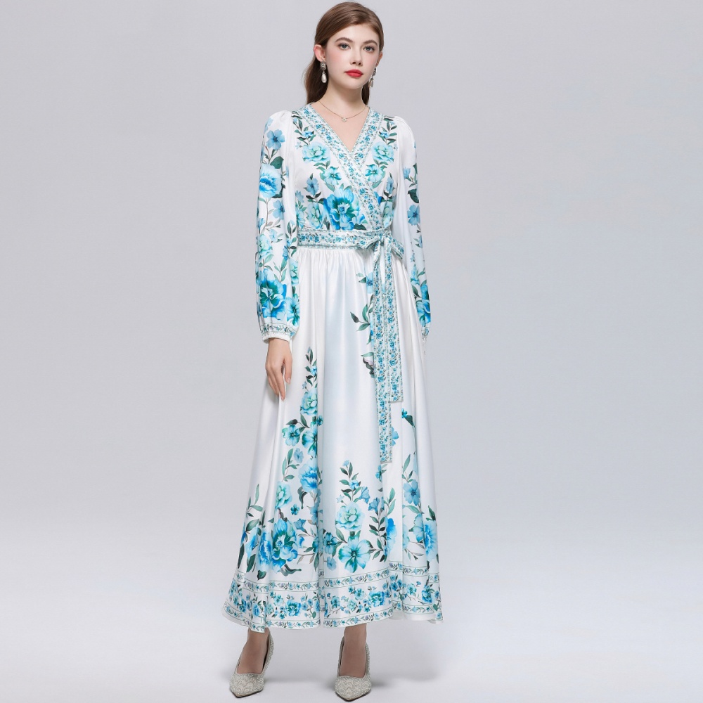 France style printing long dress court style dress