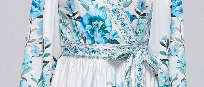 France style printing long dress court style dress