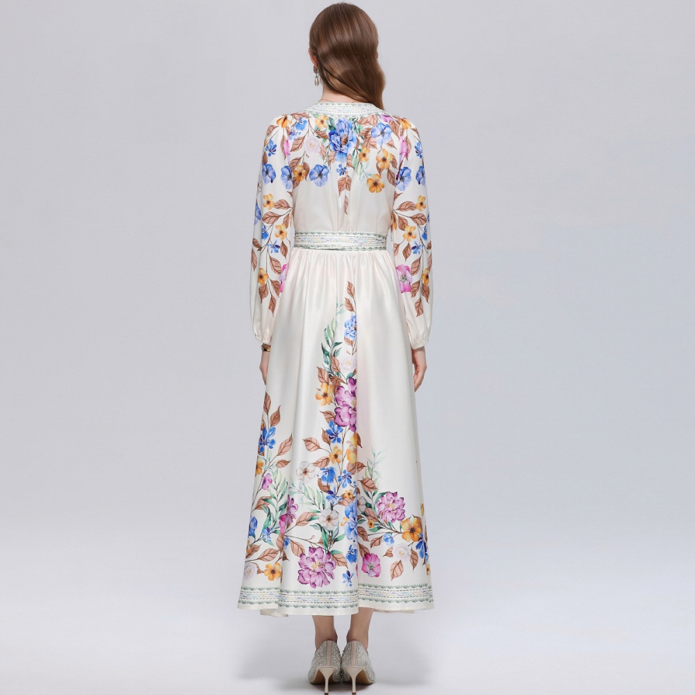 Court style slim dress France style printing long dress