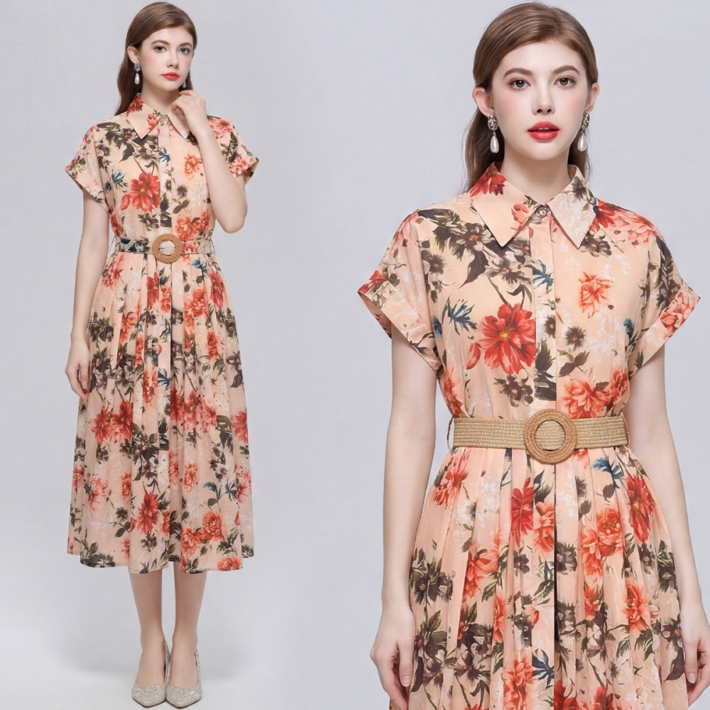 Temperament slim dress with belt shirt for women