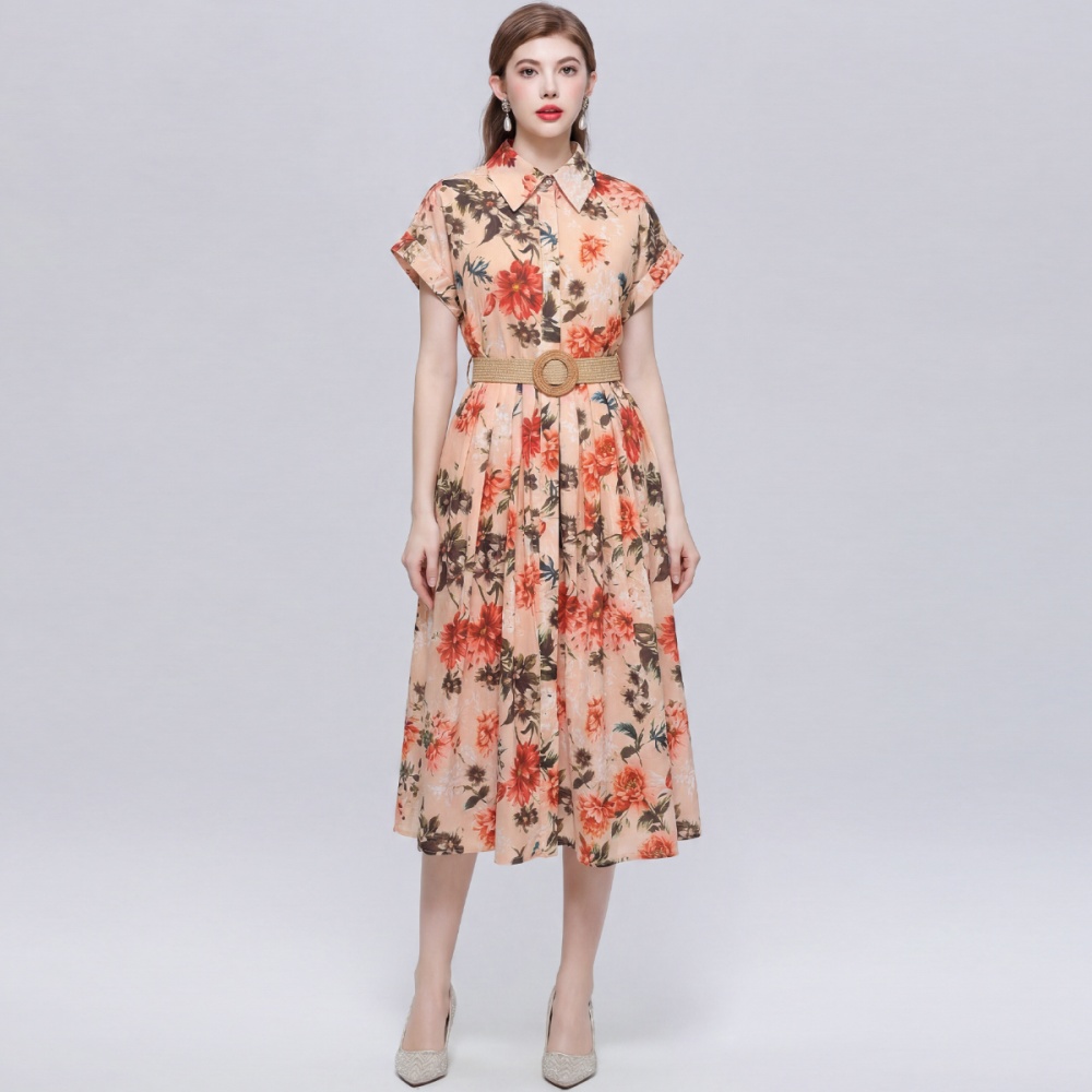 Temperament slim dress with belt shirt for women