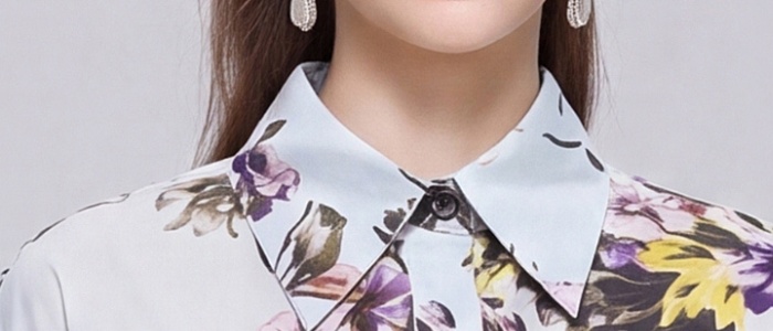 Printing pinched waist dress lapel slim shirt for women