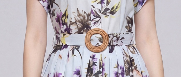 Printing pinched waist dress lapel slim shirt for women