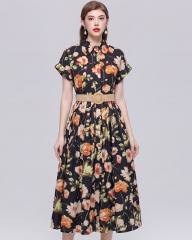 Elegant lapel dress long Casual shirt for women