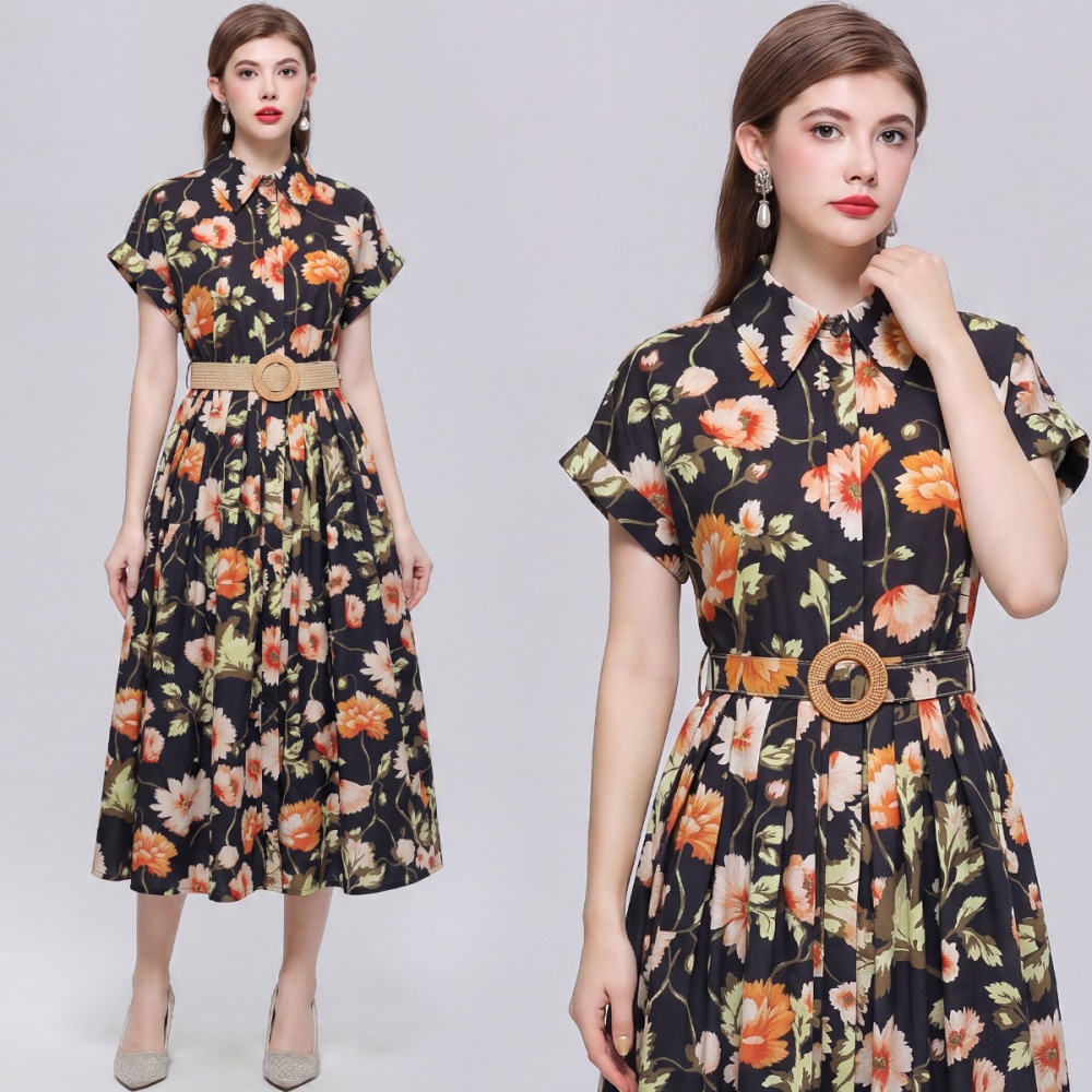 Elegant lapel dress long Casual shirt for women