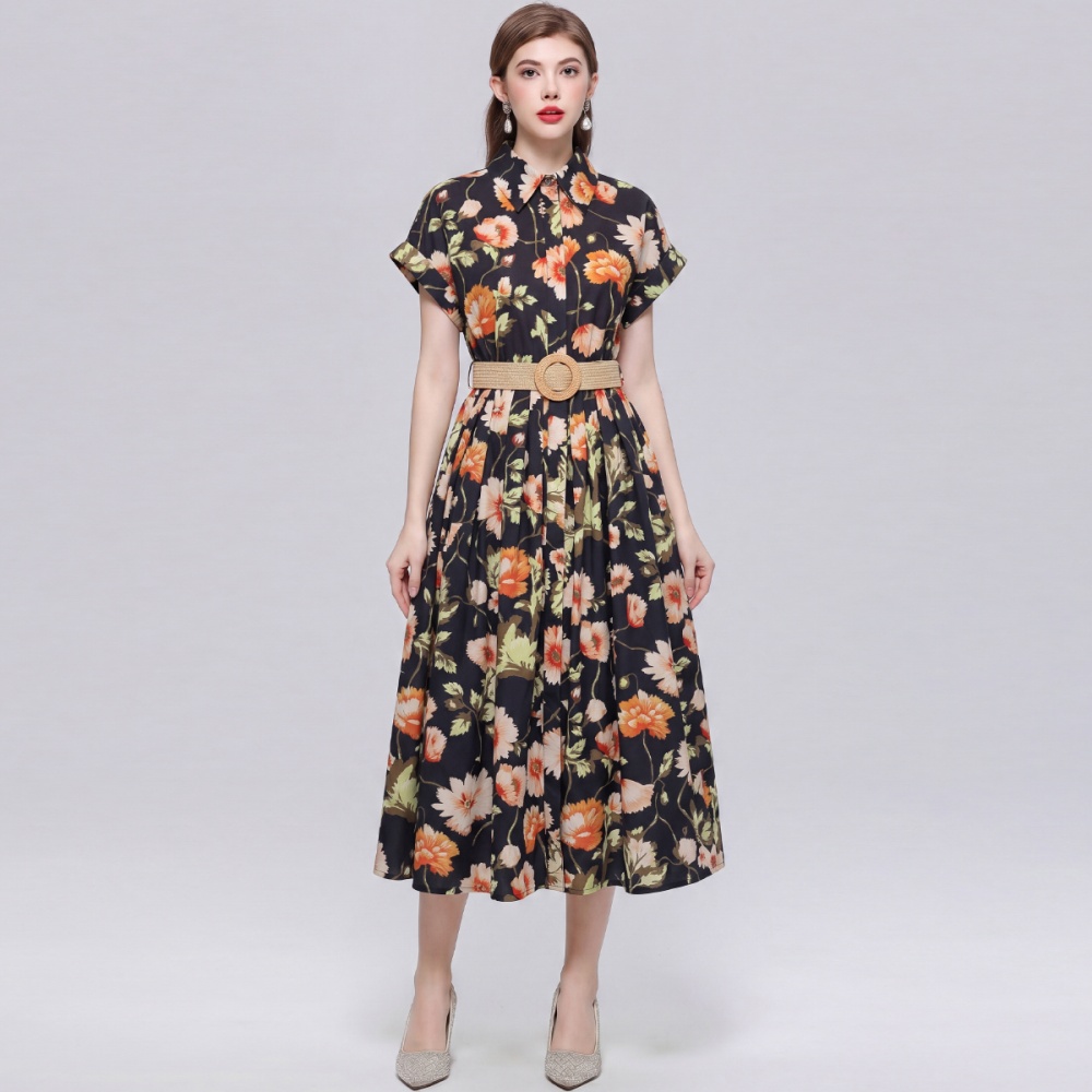 Elegant lapel dress long Casual shirt for women