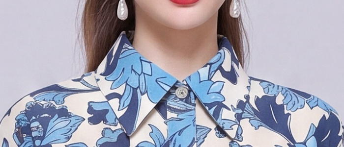 Long temperament shirt with belt printing dress for women