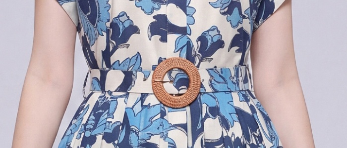 Long temperament shirt with belt printing dress for women