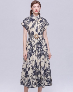 Casual elegant long dress lapel slim shirt