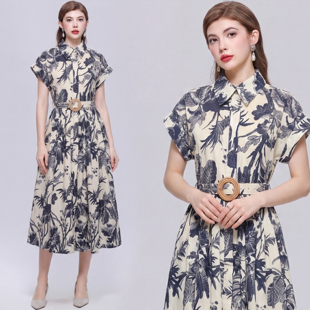 Casual elegant long dress lapel slim shirt