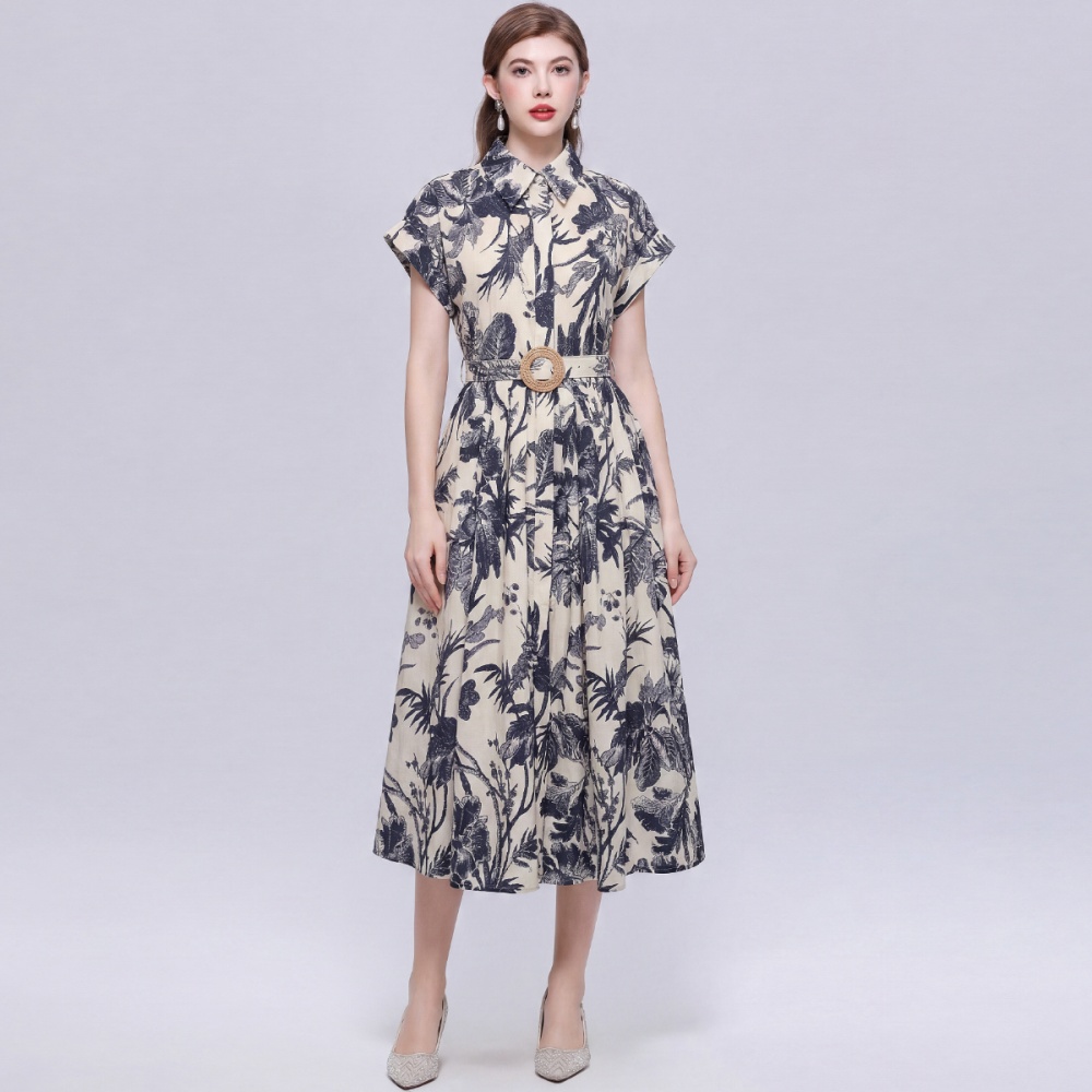 Casual elegant long dress lapel slim shirt