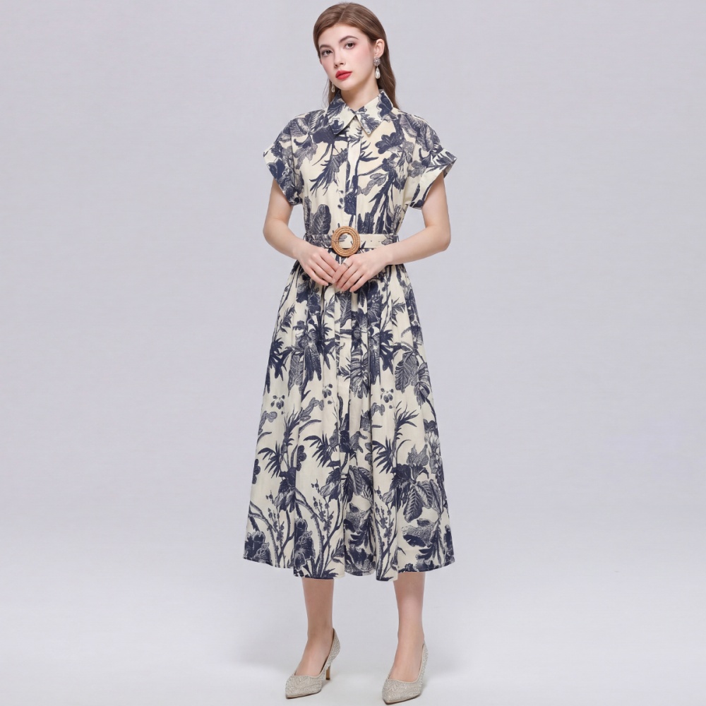 Casual elegant long dress lapel slim shirt