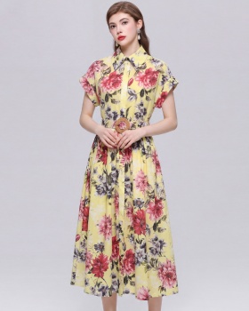 Slim long dress elegant with belt shirt for women