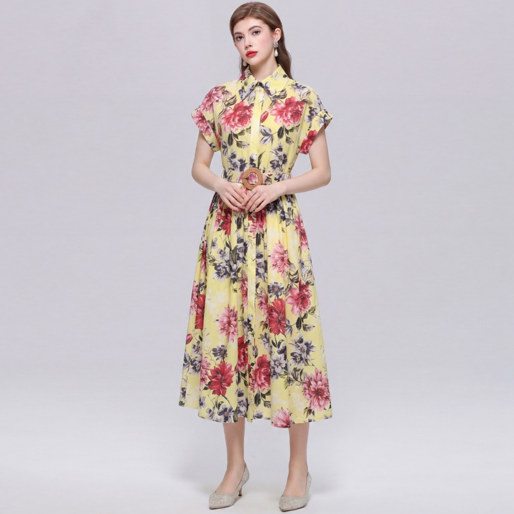 Slim long dress elegant with belt shirt for women