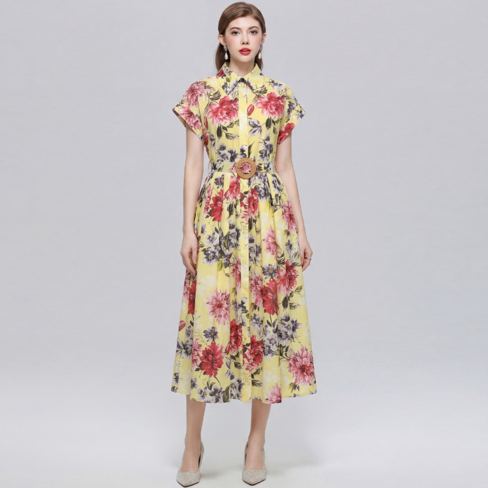 Slim long dress elegant with belt shirt for women