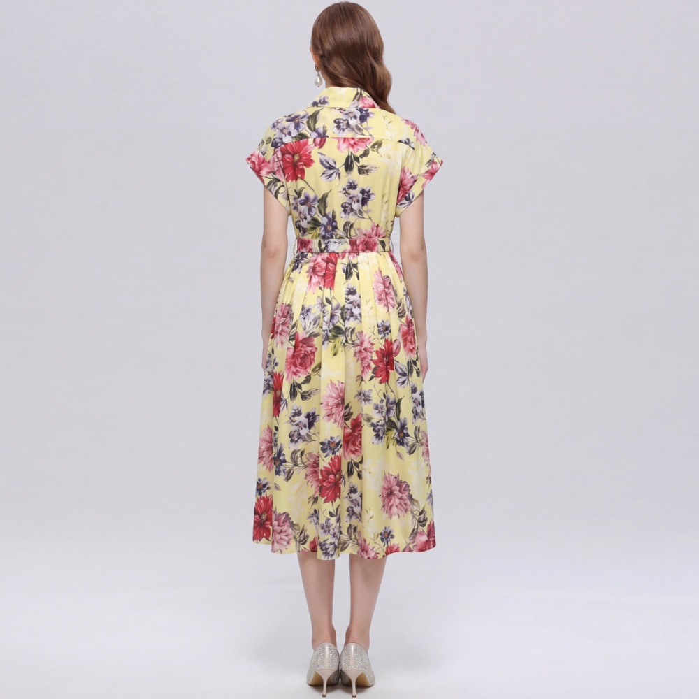 Slim long dress elegant with belt shirt for women