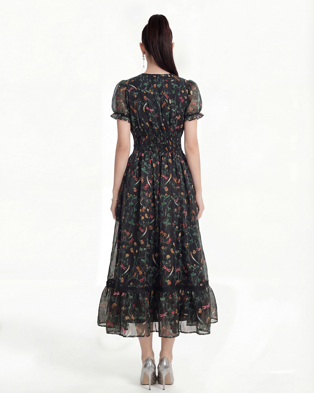 V-neck printing France style retro dress