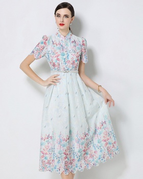 Short sleeve fashion slim long embroidery printing dress