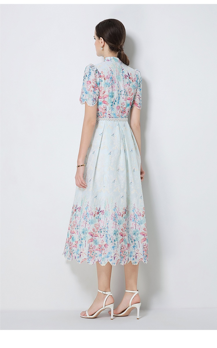 Short sleeve fashion slim long embroidery printing dress