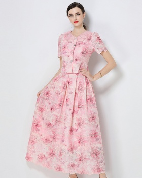 Petal collar slim embroidery fashion skirt a set