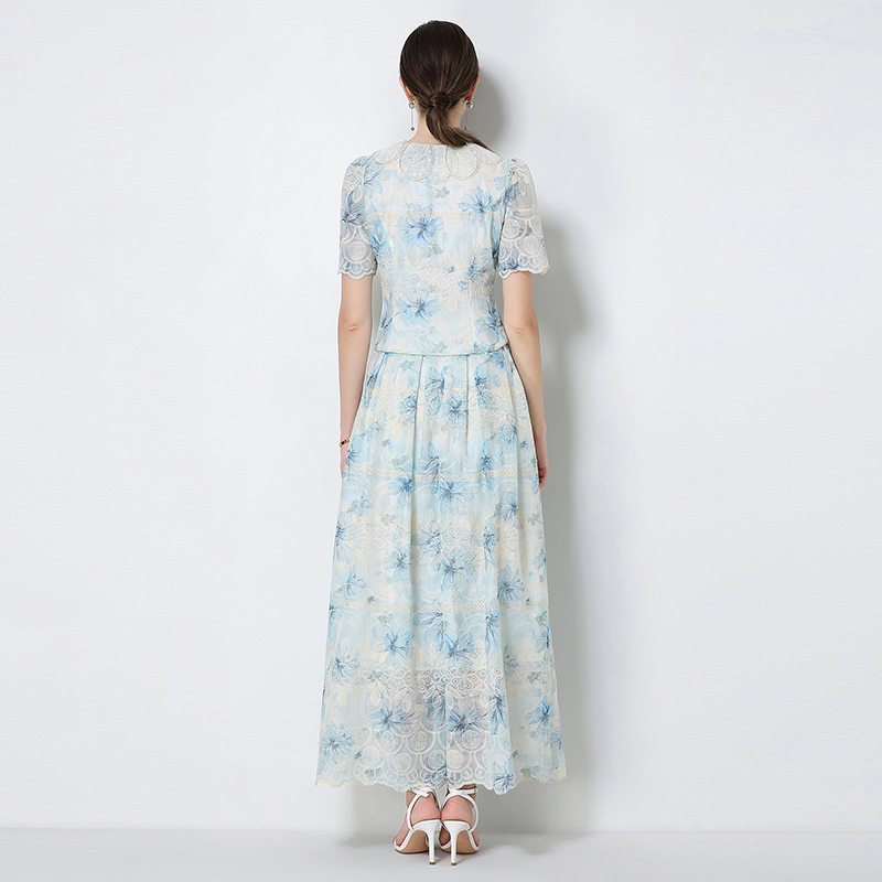 Printing petal collar embroidery skirt a set
