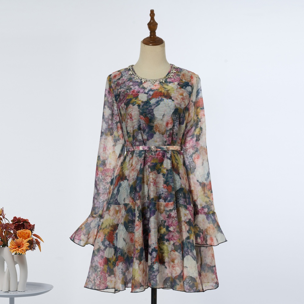 Printing mini dress umbrella swing spring corset