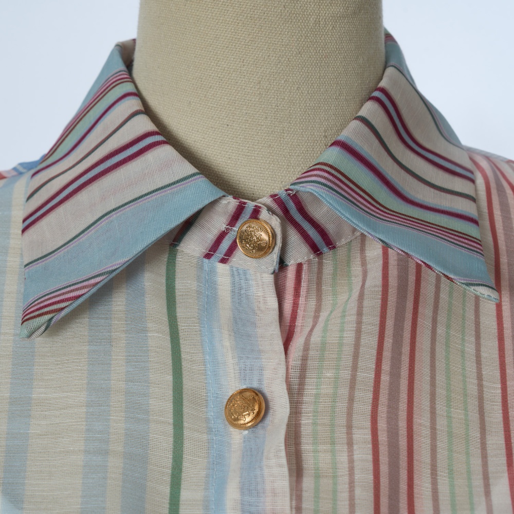 Silk linen stripe short spring dress