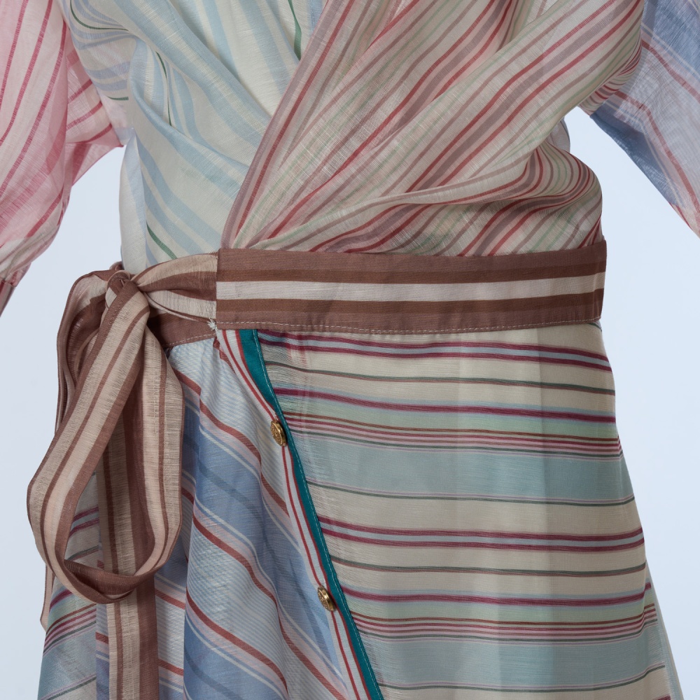 Silk linen stripe short spring dress