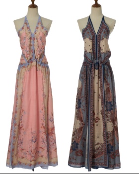 Halter long sling dress flowers pattern summer swimwear