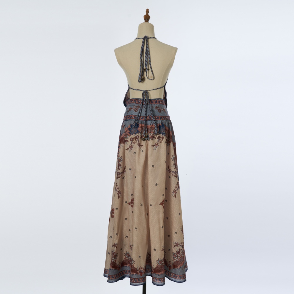 Halter long sling dress flowers pattern summer swimwear