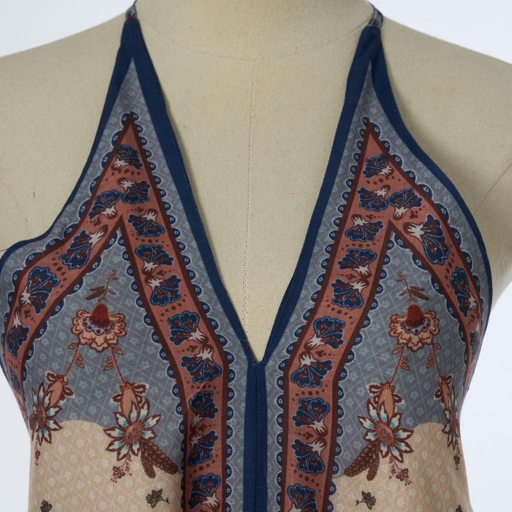 Halter long sling dress flowers pattern summer swimwear