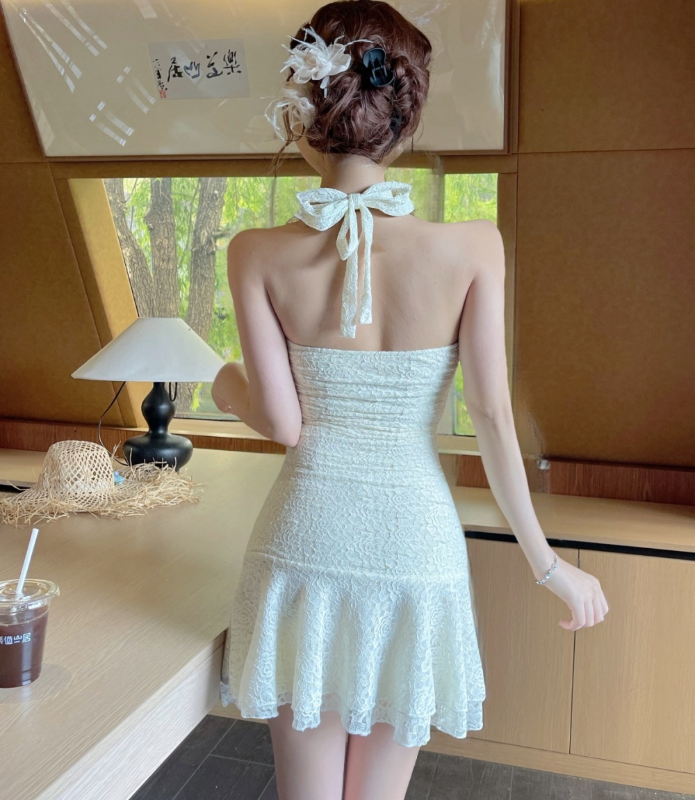 Lace bottoming tight package hip sexy low-cut dress