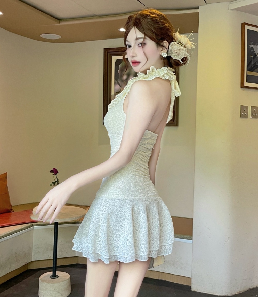 Lace bottoming tight package hip sexy low-cut dress