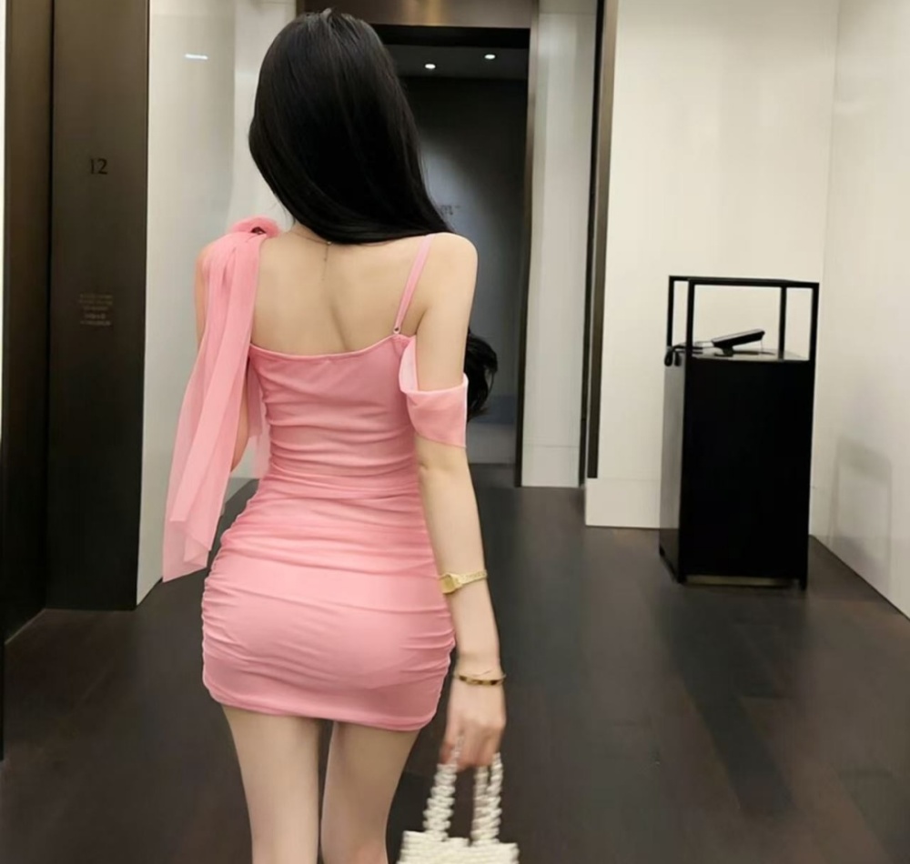 Summer sleeveless butterfly dress slim short fold brooch