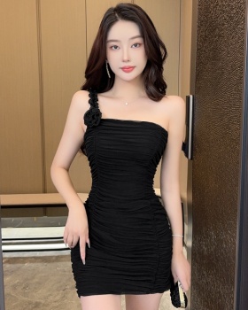 Bottoming shoulder sexy sling package hip gauze dress