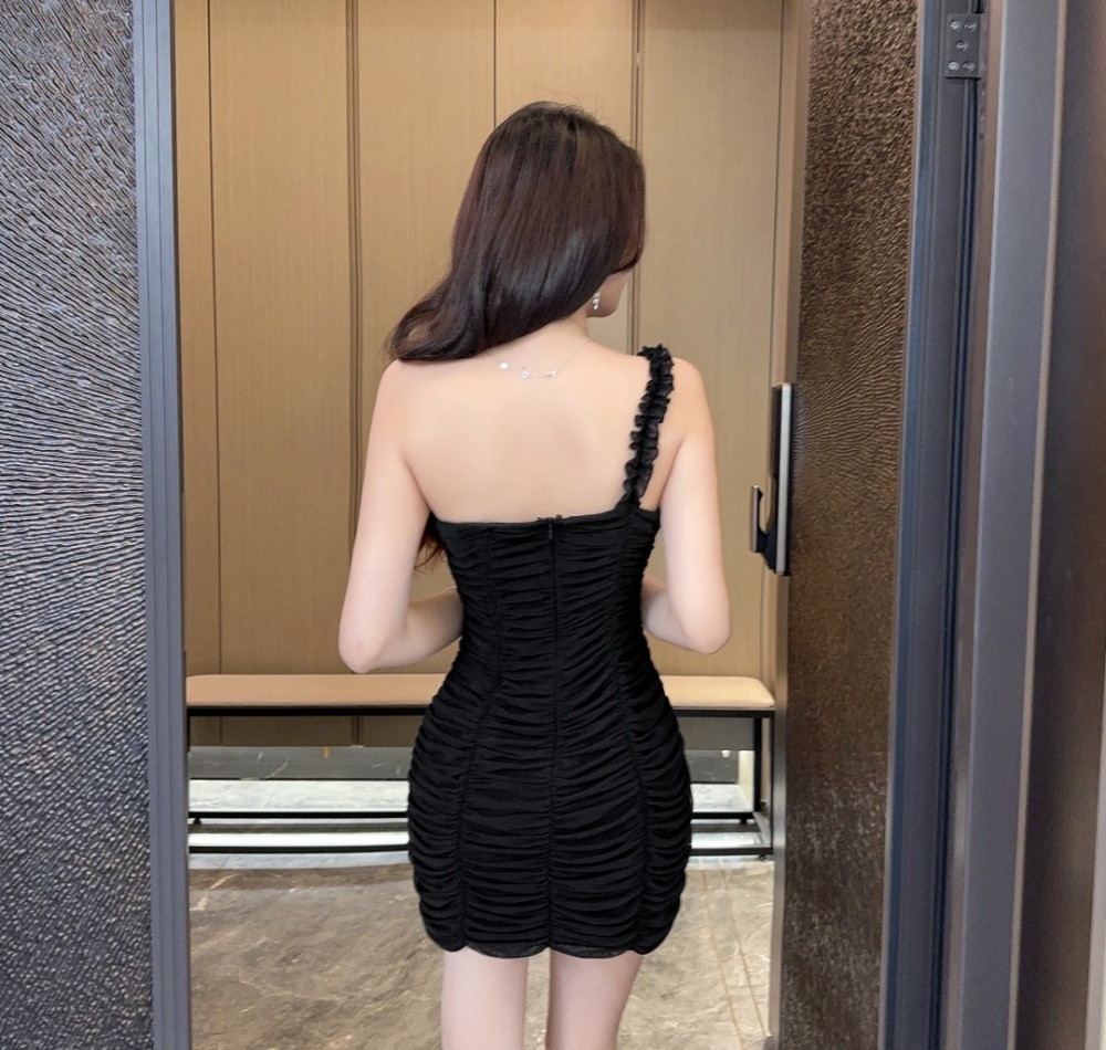 Bottoming shoulder sexy sling package hip gauze dress