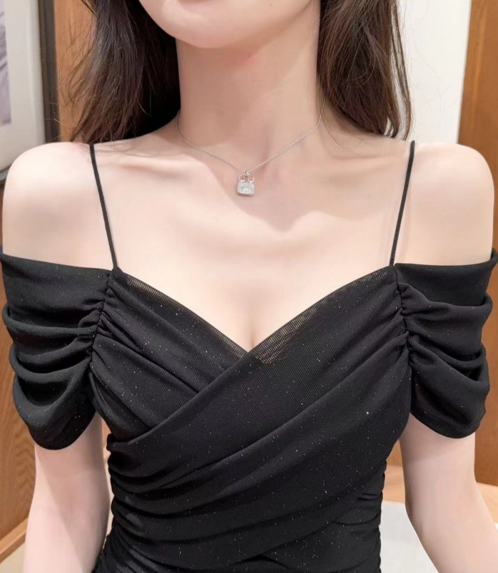 Flat shoulder vacation long dress seaside banquet dress