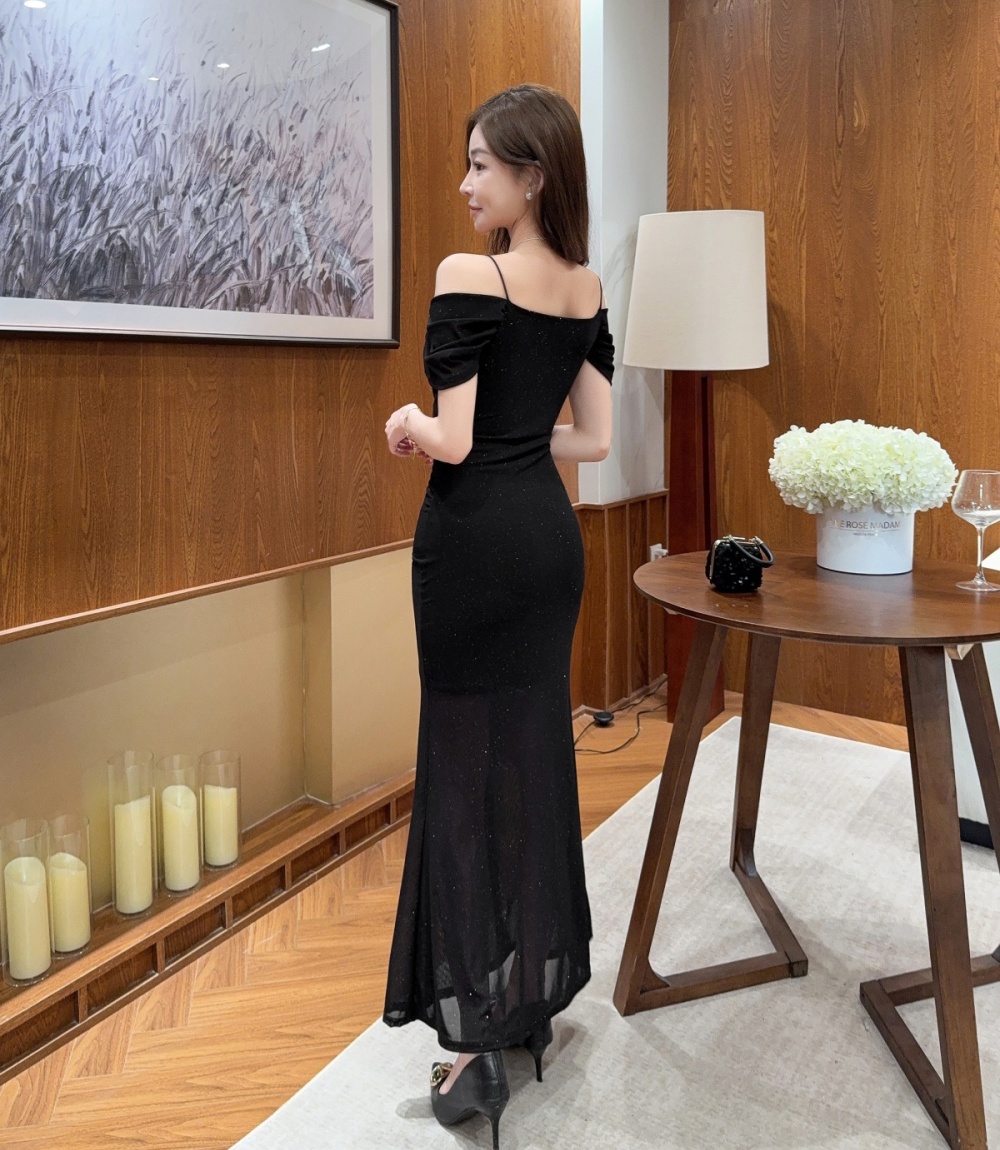 Flat shoulder vacation long dress seaside banquet dress