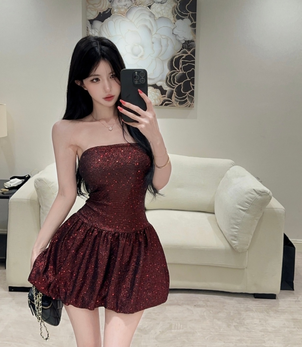 Sequins wrapped chest spicegirl chanelstyle dress