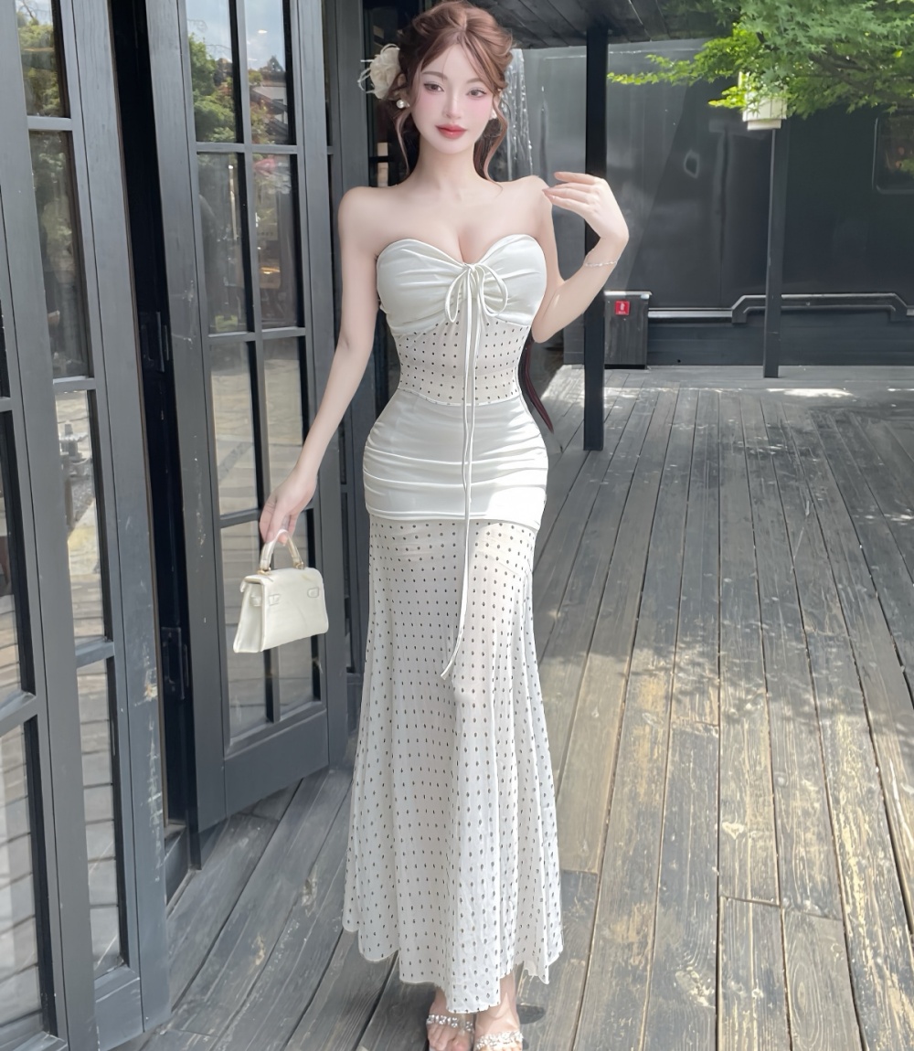 Hollow polka dot beach dress halter France style dress